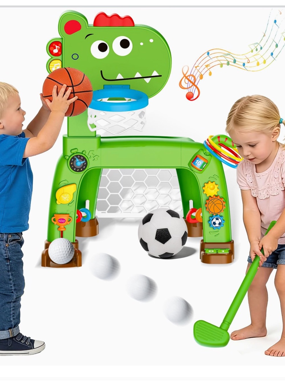Green Dino Multi-Sport Activity Center – Interactive Kids Sports Station